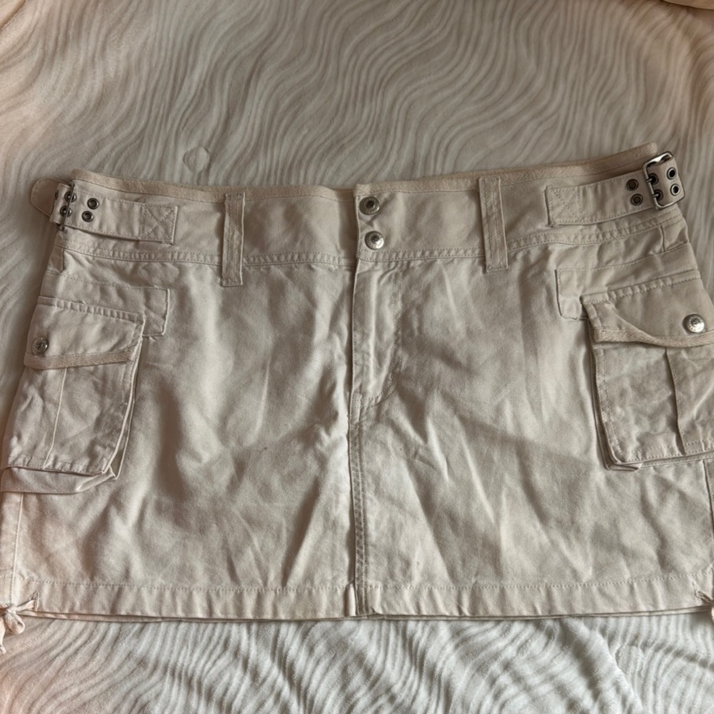 Beige Cargo Mini Skirt with Pockets